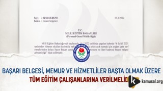 Eğitim-Bir-Sen; Başarı Belgesi Tüm Eğitim Çalışanlarına Verilmelidir